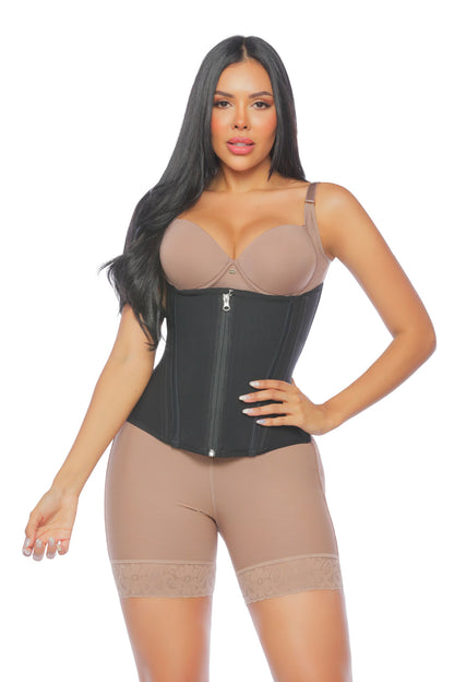 - Cinturilla SMI2025 con doble cierre y compresión estética
- Vista lateral mostrando el soporte lumbar
- Estructura anatómica que define la cintura sin incomodar