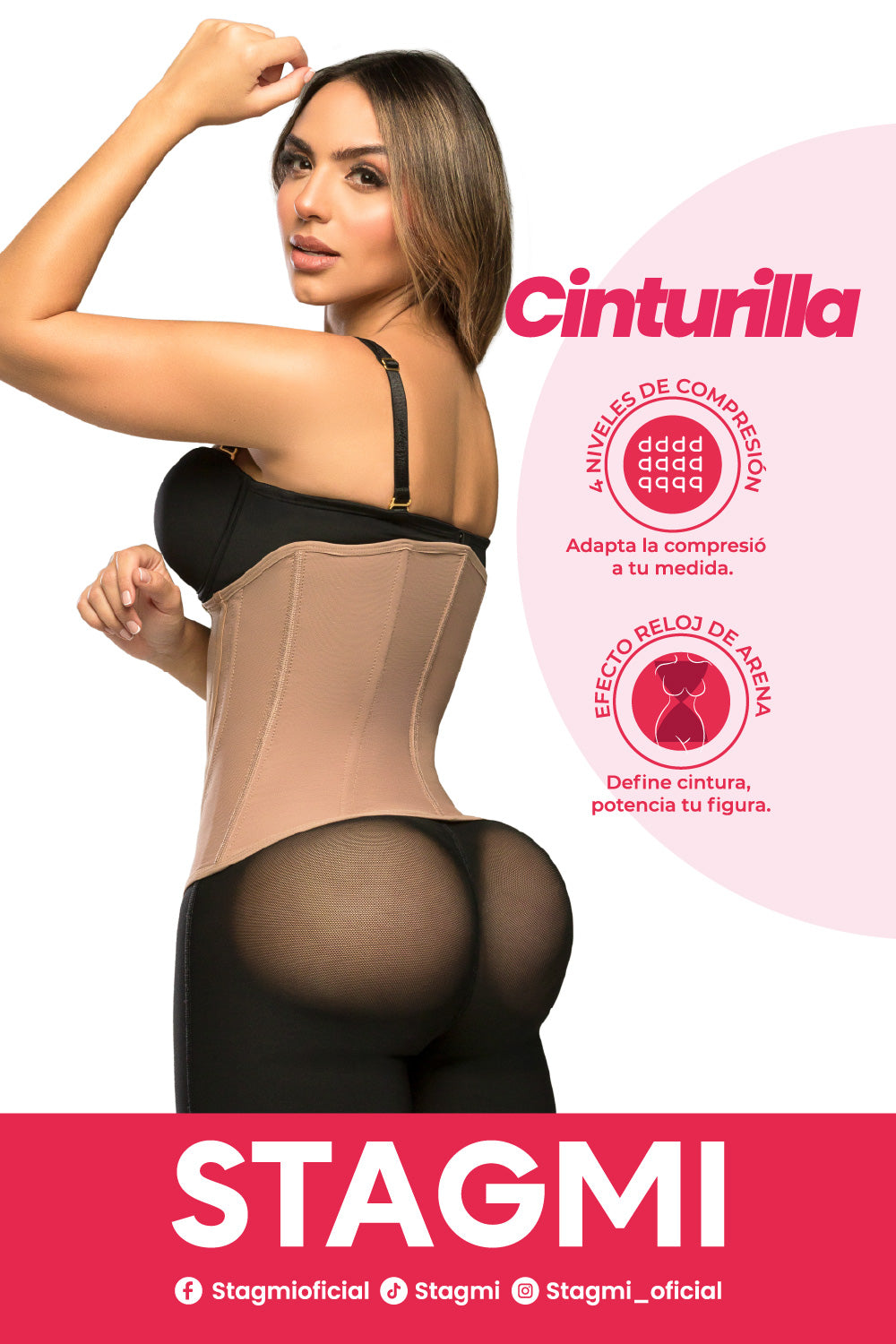 - Cinturilla SMI2025 con doble cierre y compresión estética
- Vista lateral mostrando el soporte lumbar
- Estructura anatómica que define la cintura sin incomodar