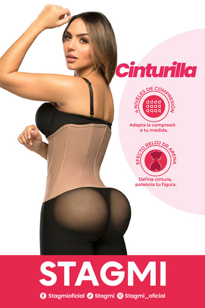 - Cinturilla SMI2025 con doble cierre y compresión estética
- Vista lateral mostrando el soporte lumbar
- Estructura anatómica que define la cintura sin incomodar